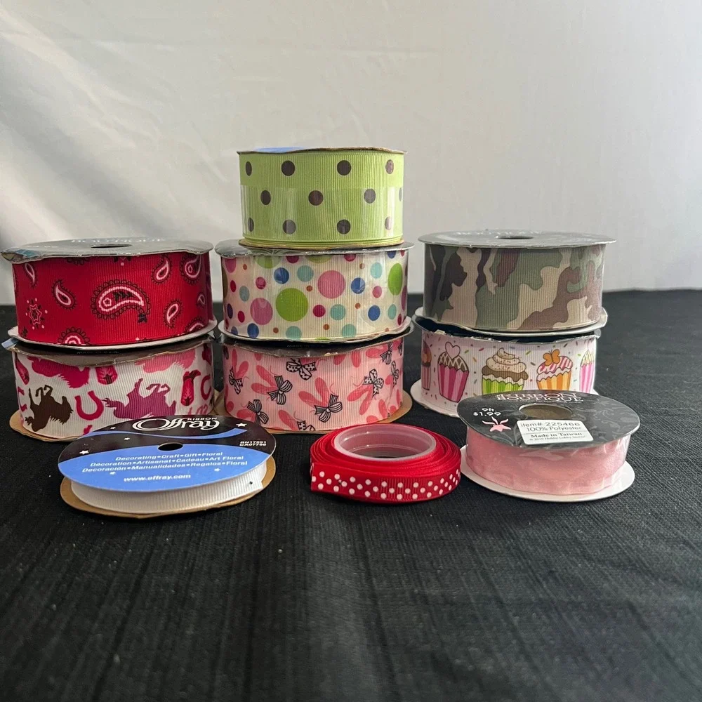 Lot of 10 Ribbon Spools The Ribbon Boutique Offray Venus Paisley Camo Dots Multi